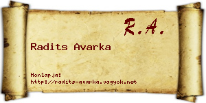 Radits Avarka névjegykártya